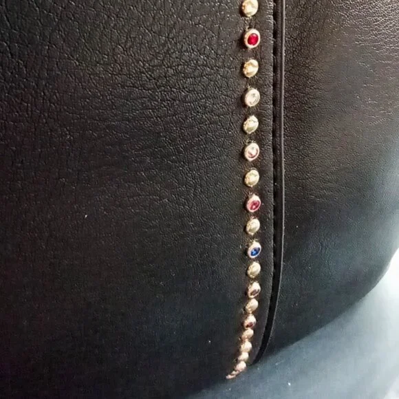 INC International Concepts Huw Gold Bangle Black Leather Jeweled Crossbody NWT - Picture 4 of 16